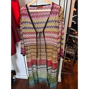 Missoni Mare Long Cardigan Tie Front Zigzag Multi Color Size 40